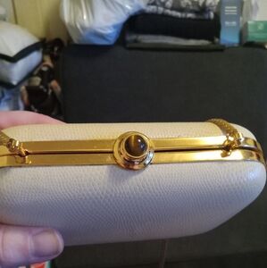 Box purse champagne with gold trimming